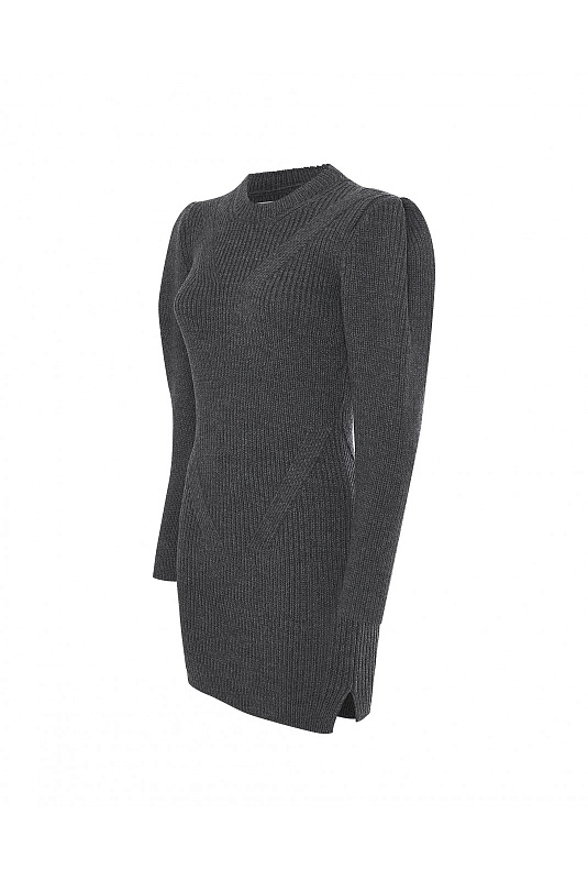  Серое вязаное платье из шерсти мини 