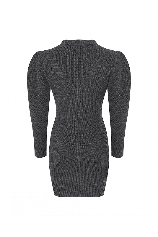  Серое вязаное платье из шерсти мини 