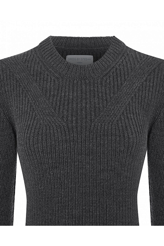  Серое вязаное платье из шерсти мини 